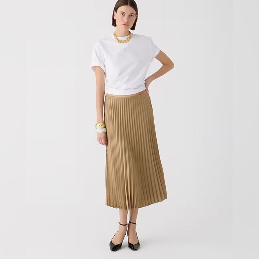 J. Crew Gold Pleated A-Line Midi Skirt